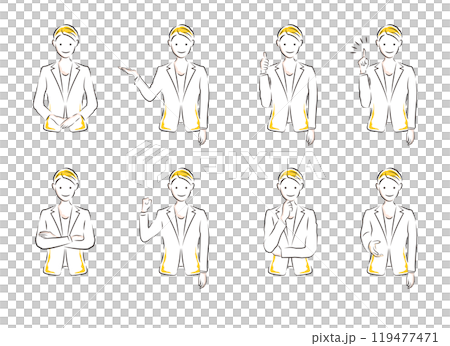 ビジネス｜ビジネスウーマンのポーズの上半身イラストセット 119477471