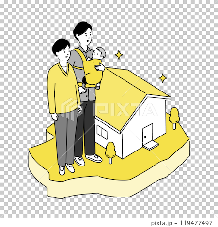 栃木県の地図と若い家族・家のイラスト、ベクター 119477497