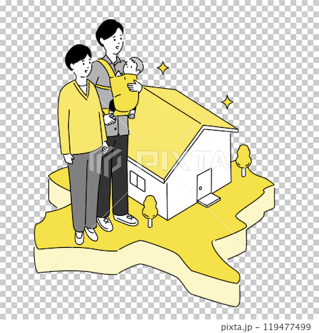 Map of Gunma prefecture and young family and house illustration, vector 119477499