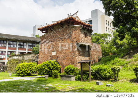 The formerly East Gate remains of Tainan Prefectural City Wall and Minor West Gate, Taiwan. It is part of the National Cheng Kung University campus. 119477538