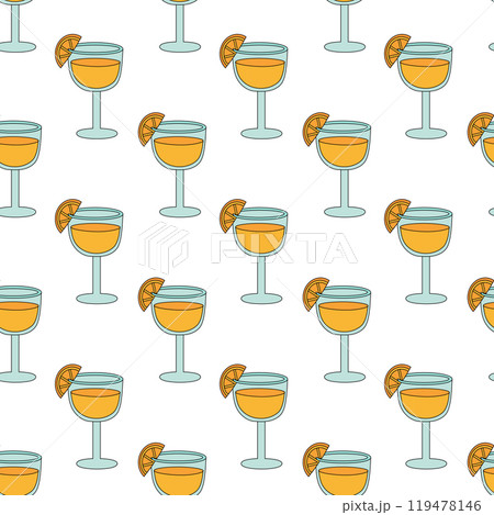 Seamless pattern with cocktail with orange, juice in glass. Vector flat illustration. Seamless pattern with cocktail with orange, juice in glass. Vector flat illustration. 119478146