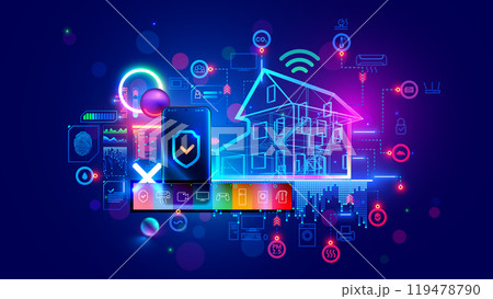 Smart home system design concept. Phone controls Smart home. Smart home development infrastructure house. IOT system engineering. Icons devices in network of building. Internet of things. Blueprint. Smart home system design concept. Phone controls Smart home. Smart home development infrastructure house. IOT system engineering. Icons devices in network of building. Internet of things. Blueprint. 119478790