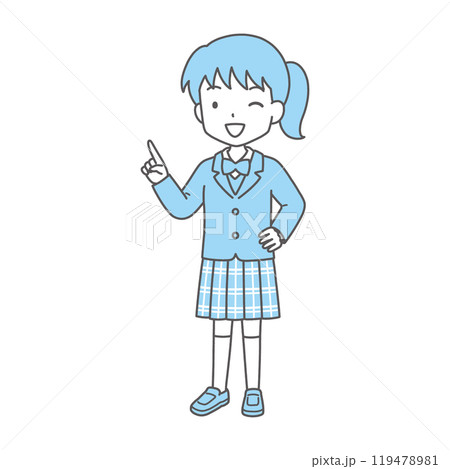 シンプルでかわいい学生イラスト（指差し・ウインク・ブレザー） 119478981