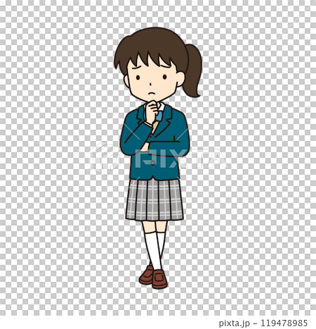 Simple and cute student illustration (arms crossed, thinking, blazer) Simple and cute student illustration (arms crossed, thinking, blazer) 119478985