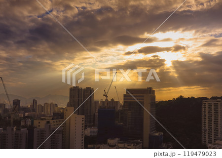 Oct 5 2024 sunset over the city of Kwun tong Hong Kong 119479023