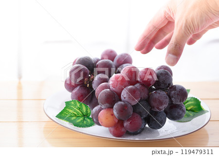 秋の味覚 窓辺に置いたピオーネ 119479311