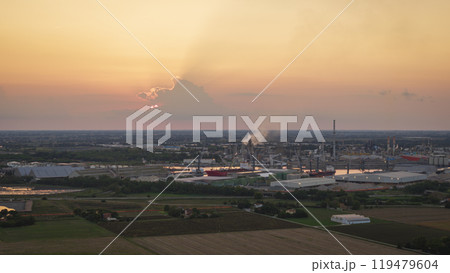 Nice view of industrial and port area of Ravenna at sunset Nice view of industrial and port area of Ravenna at sunset 119479604