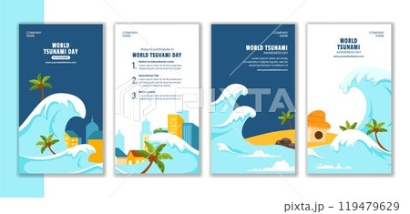 Tsunami Day Global Awareness Social Media Stories Flat Cartoon Template Illustration Tsunami Day Global Awareness Social Media Stories Flat Cartoon Template Illustration 119479629
