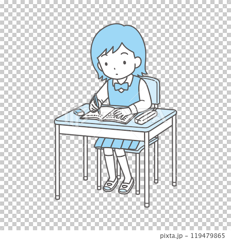 Simple and cute student illustration (dictation, serious, sweater) Simple and cute student illustration (dictation, serious, sweater) 119479865