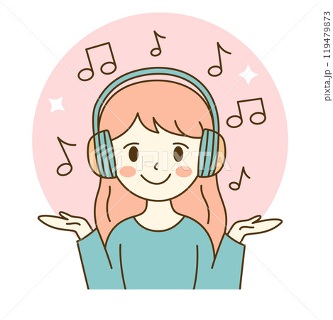 Cute Beautiful Girl Cartoon Character Listening Music Using Headphone 119479873