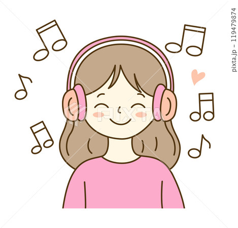 Cute Beautiful Girl Cartoon Character Listening Music Using Headphone Cute Beautiful Girl Cartoon Character Listening Music Using Headphone 119479874