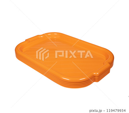 Stack of plastic trays for food isolated on white background. Plastic tray 119479934