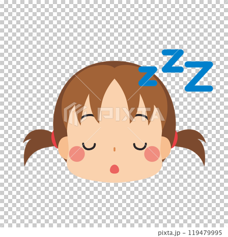 Emoji illustration of a cute little girl sleeping, icon, face, expression, white background, vector 119479995
