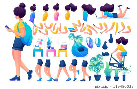 Constructor for creating a Young Girl. Create your own beautiful girl character with a Set of hands and feet. Flat 2D vector illustration N7 Constructor for creating a Young Girl. Create your own beautiful girl character with a Set of hands and feet. Flat 2D vector illustration N7 119480035