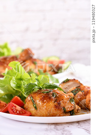 Chicken thigh with gravy Chicken thigh with gravy 119480327