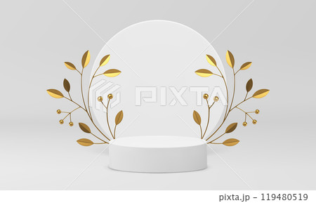 Luxury 3d podium pedestal with tree branch mockup for product show realistic vector 119480519