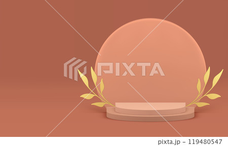 Beige 3d podium luxury pedestal with golden branch for show realistic vector illustration 119480547