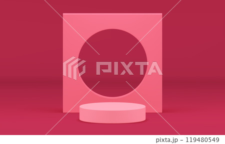 3d pink cylinder podium pedestal mockup for beauty cosmetic product show realistic vector 119480549