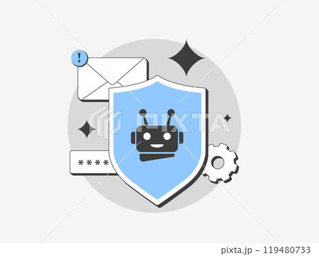 AI-Enhanced Fraud Detection Systems. Advanced AI-driven tools to detect real-time online fraud. Secure online transactions with AI technology. Vector illustration with shield, AI symbols and alerts AI-Enhanced Fraud Detection Systems. Advanced AI-driven tools to detect real-time online fraud. Secure online transactions with AI technology. Vector illustration with shield, AI symbols and alerts 119480733