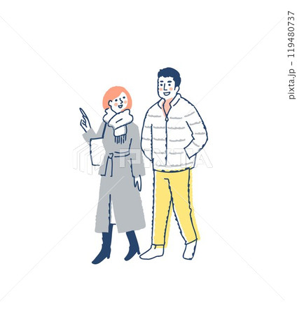 並んで歩いている冬服のカップル 119480737