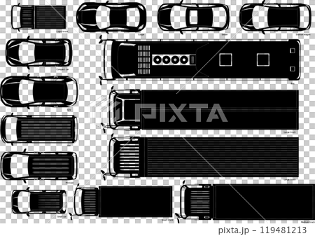 Set of silhouettes of various car models seen from above Set of silhouettes of various car models seen from above 119481213