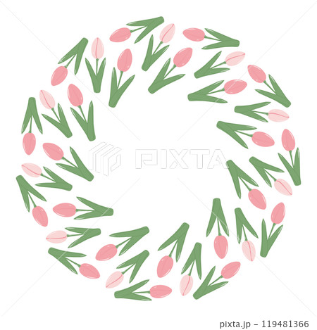 Blossom tulips Circle Frame border in trendy soft pink. Lettering, greeting or cards floral template Blossom tulips Circle Frame border in trendy soft pink. Lettering, greeting or cards floral template 119481366