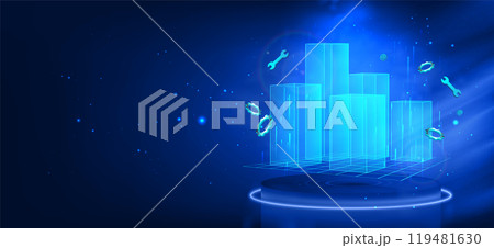 Building Information Modeling. 3d hologram of the city block. BIM concept Building Information Modeling. 3d hologram of the city block. BIM concept 119481630