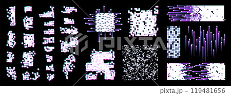 Scattered white noise texture set, pixel separation. Glitch elements 119481656