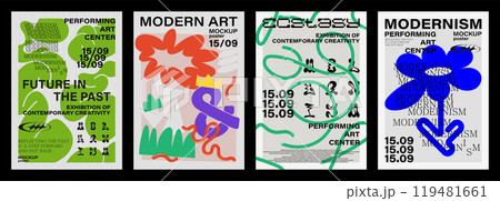Modernism aesthetics of Swiss design, brutalism. Abstract posters 119481661