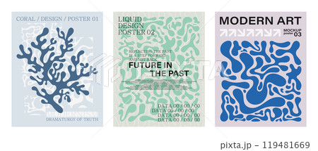Matisse style, pastel colors posters with abstract fluid and abstract shapes, corals 119481669