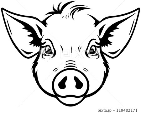 Black Drawing of Piggy Head Black Drawing of Piggy Head 119482171