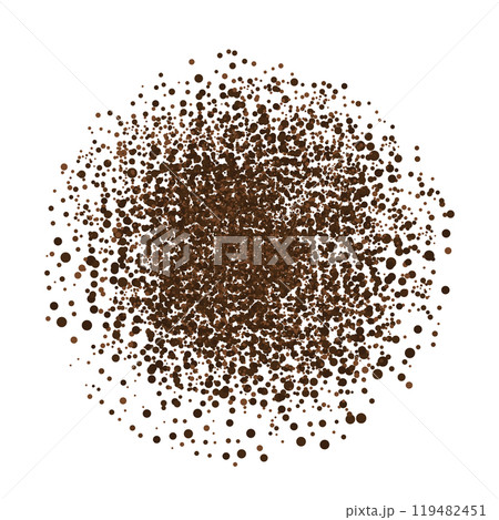 Coffee ground speckles powder, cocoa top view. Grainy bean with particles textured stain. Brown chocolate dust. grains and granules shape 119482451