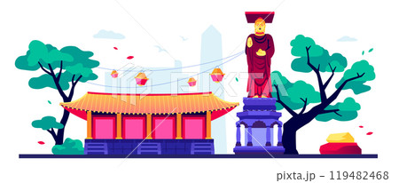 Buddhist temple and statue - modern colored vector illustration Buddhist temple and statue - modern colored vector illustration 119482468