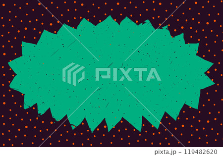 Oval shape with zigzag torn edges. Grunge style star circle frame with ripped border. Color vector collage vintage silhouette on dotted pattern background 119482620