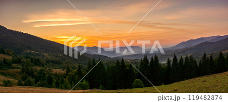 panorama of countryside mountain landscape of ukraine in autumn at dawn. rural fields on forested hills. nice scenery of carpathian mountains in fall season panorama of countryside mountain landscape of ukraine in autumn at dawn. rural fields on forested hills. nice scenery of carpathian mountains in fall season 119482874