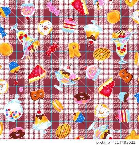 美味しそうなスイーツのテキスタイルパターン, 119483022