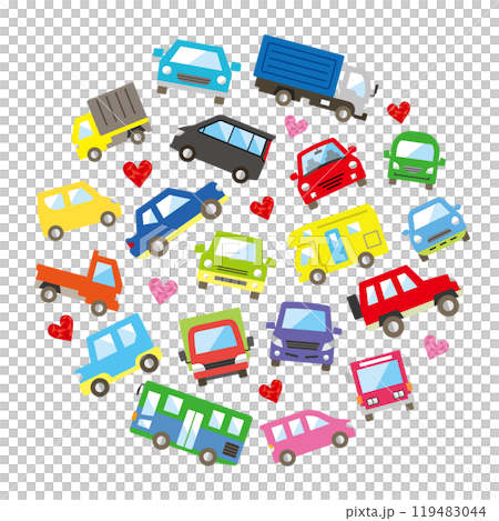車とハートのサークルギャラリー(カラー大きいバージョン)赤とピンク 119483044