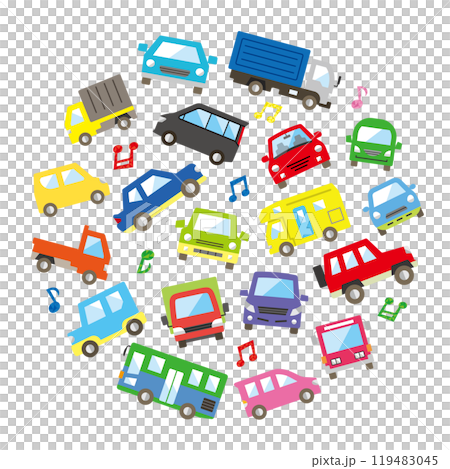 汽車和音符的圓形畫廊(大彩色版) 汽車和音符的圓形畫廊(大彩色版) 119483045