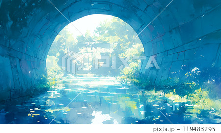 トンネルのある水路の水彩イラスト風景のイラスト素材 [119483295] - PIXTA