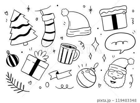 Winter doodle. Christmas day concept isolated on white background. Vector illustration 119483348