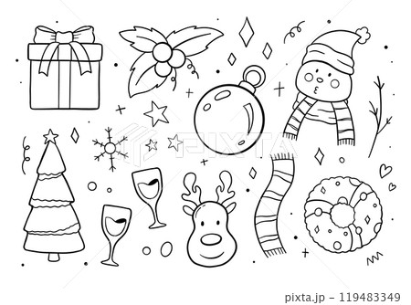 Winter doodle. Christmas day concept isolated on white background. Vector illustration 119483349