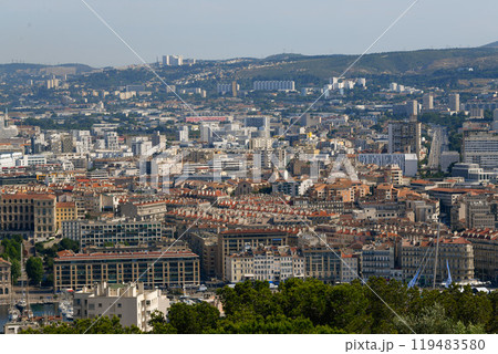 Marseille aerial panoramic view. Marseille is the second largest city of France. 119483580