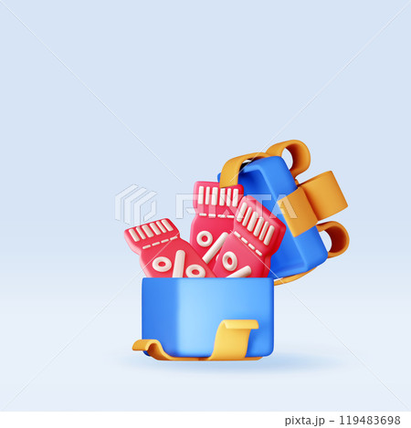 3d coupon with percent symbol in gift box isolated 119483698