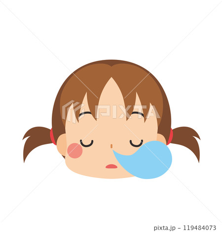 眠い表情をした可愛い小さな女の子の絵文字イラスト　アイコン　顔　白背景　ベクター 119484073