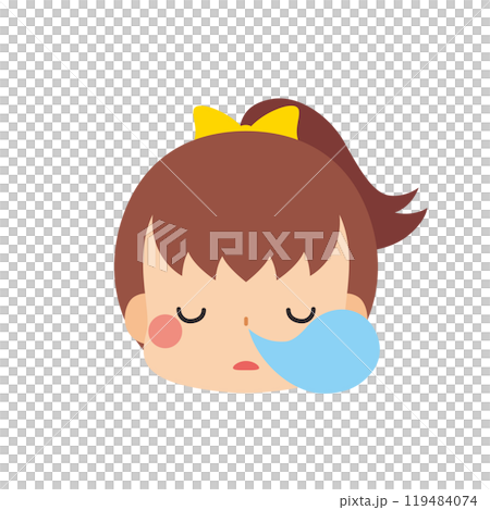 Emoticon illustration of a cute little girl with a sleepy expression, icon, face, white background, vector Emoticon illustration of a cute little girl with a sleepy expression, icon, face, white background, vector 119484074