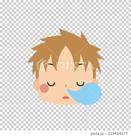 Emoji illustration of a cute little boy with a sleepy expression, icon, face, white background, vector Emoji illustration of a cute little boy with a sleepy expression, icon, face, white background, vector 119484077