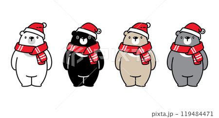 Bear polar icon santa claus hat christmas scarf knitting teddy vector pet cartoon character logo symbol illustration clip art isolated design 119484471