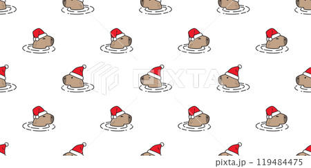 capybara seamless pattern christmas santa claus hat swimming vector cartoon doodle animal gift wrapping paper tile background repeat wallpaper illustration scarf isolated design 119484475