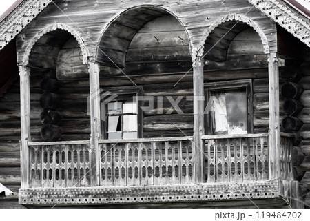 Gorgeous carved balcony, tower type (Terem), chamber, old house, ancient house, carving 119484702