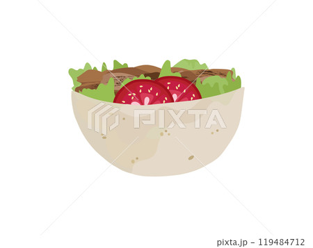 トルコの名物、ピタパンに包まれたドネルケバブ 119484712